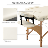 HOMCOM Portable Folding Massage Table with 2 Sections, Wooden Frame & Carry Bag – Spa Beauty Bed, Cream
