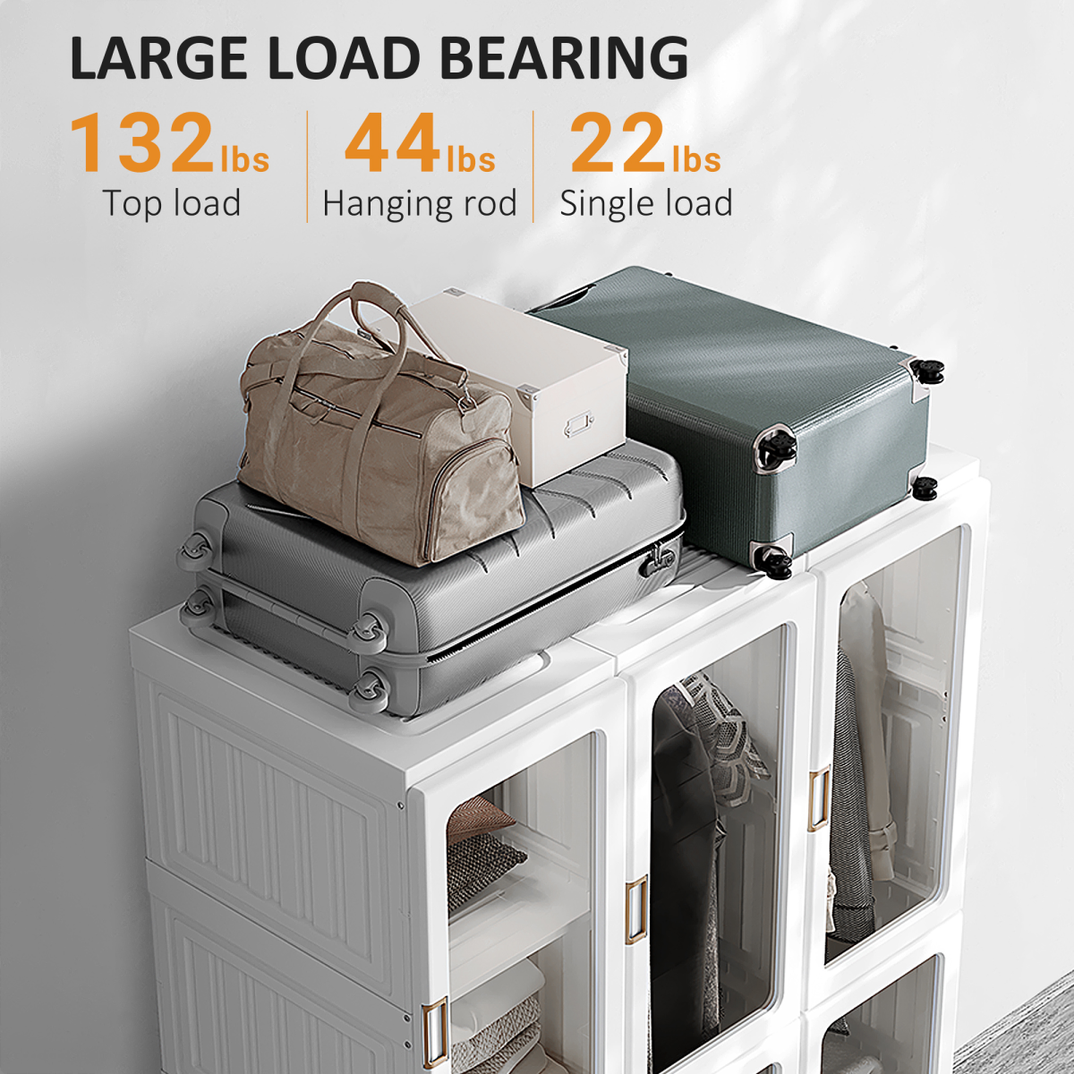 HOMCOM Foldable Portable Wardrobe with 8 Compartments & 2 Hanging Rods – Quick-Fold Bedroom Storage, White