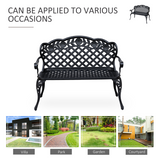 Outsunny Cast Aluminium Garden Bench – Antique-Style Outdoor Seat with Floral Scroll Back, Black
