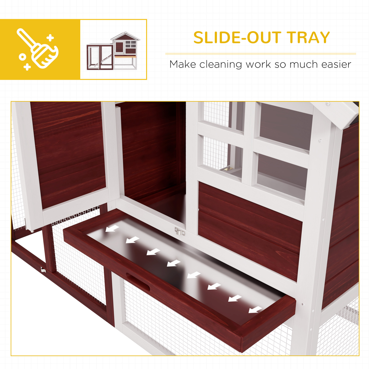 Pawhut 122cm Wooden Rabbit Hutch with Ramp and Slide-Out Tray – Fir Wood Small Animal House