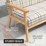 HOMCOM 2 Seater Linen-Look Loveseat Sofa with Rubber Wood Frame – Checked Design, Compact Small Sofa