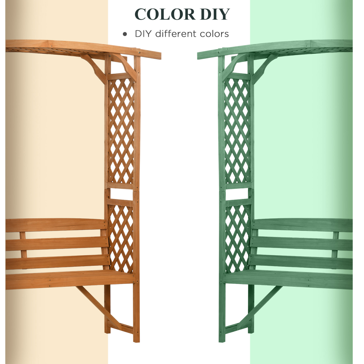 Outsunny Wooden Garden Bench with Arch Pergola, Side & Top Trellis – Patio Arbour Seat, Natural Finish