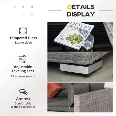 Outsunny Rattan Patio Sofa Set corner section view