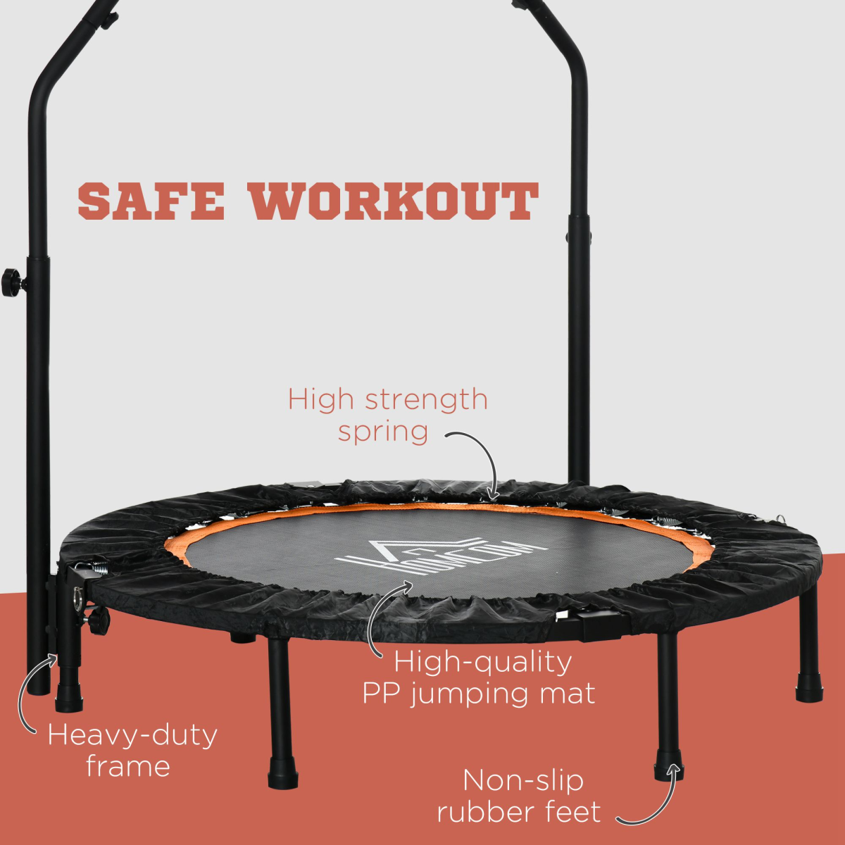 HOMCOM 40" Foldable Mini Fitness Trampoline with Adjustable Foam Handle – Indoor & Outdoor Rebounder