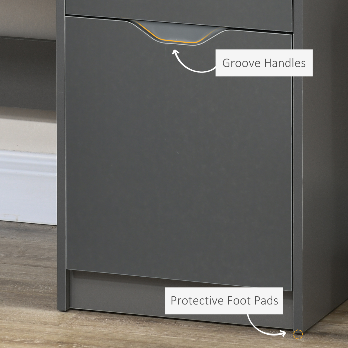 HOMCOM Computer Desk with 3 Drawers – Home Office Workstation with High Gloss Finish, Grey