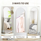 HOMCOM Full Length Curved Floor Mirror 150 x 50cm with Shatter-Proof Film – Wall Mount or Freestanding, Gold