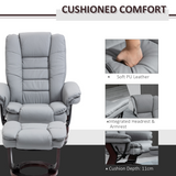 Swivel Manual Recliner & Footrest Set – 135° Recline PU Leather Lounge Chair with Wooden Base, Grey