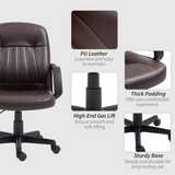 HOMCOM PU Leather Mid-Back Swivel Office Chair with 360° Swivel & Five Castors – Home Office Desk Chair, Dark Brown