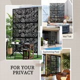 Outsunny 6.5ft Metal Garden Privacy Screen with Leaf Cut-Out Design & Ground Stakes – Freestanding Divider