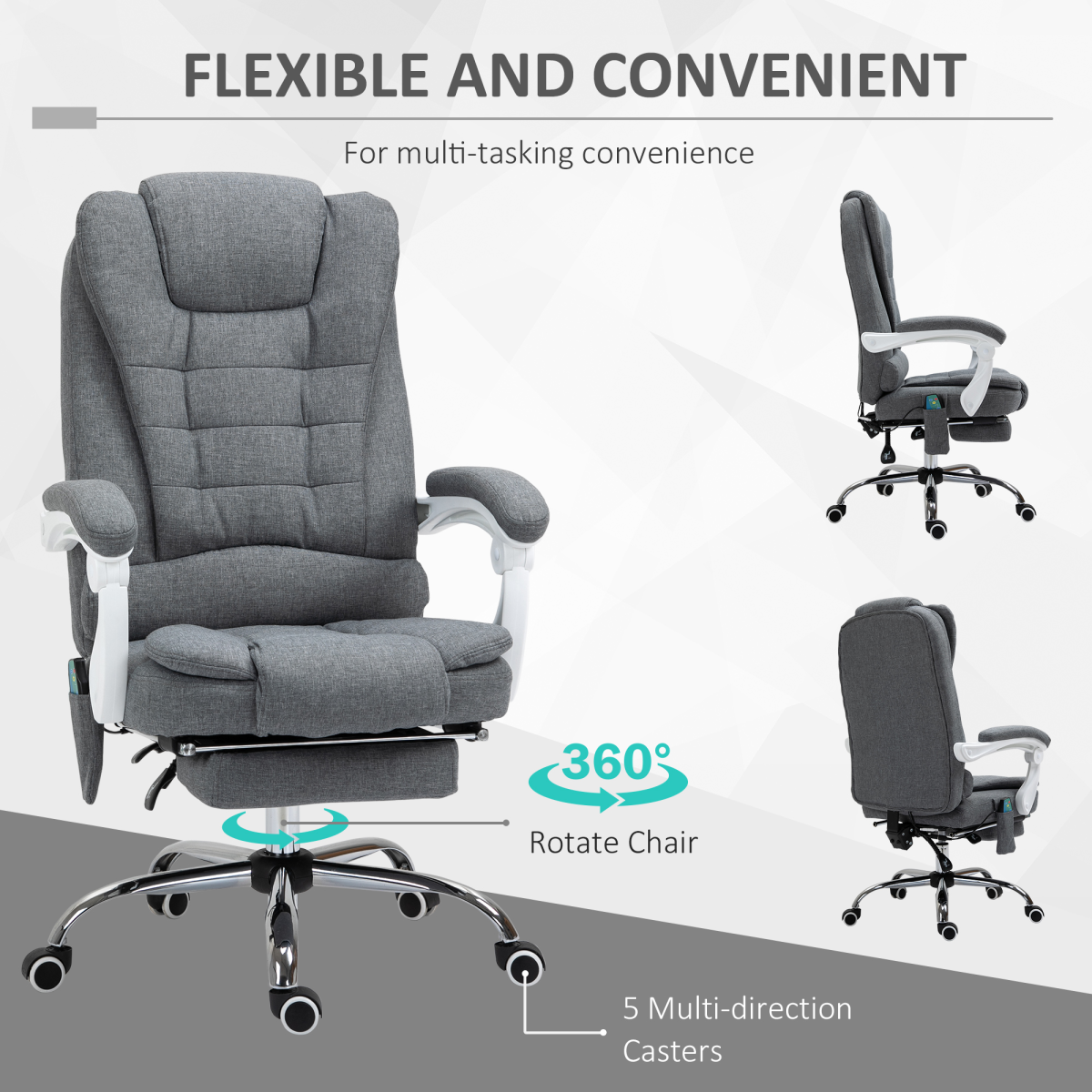 Vinsetto Heated Massage Office Chair with 6 Vibration Points – High Back Reclining Desk Chair, Grey