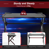 HOMCOM Gaming Desk with Steel K-Frame, Cup Holder, Headphone Hook and Cable Management – 120cm Racing PC Desk