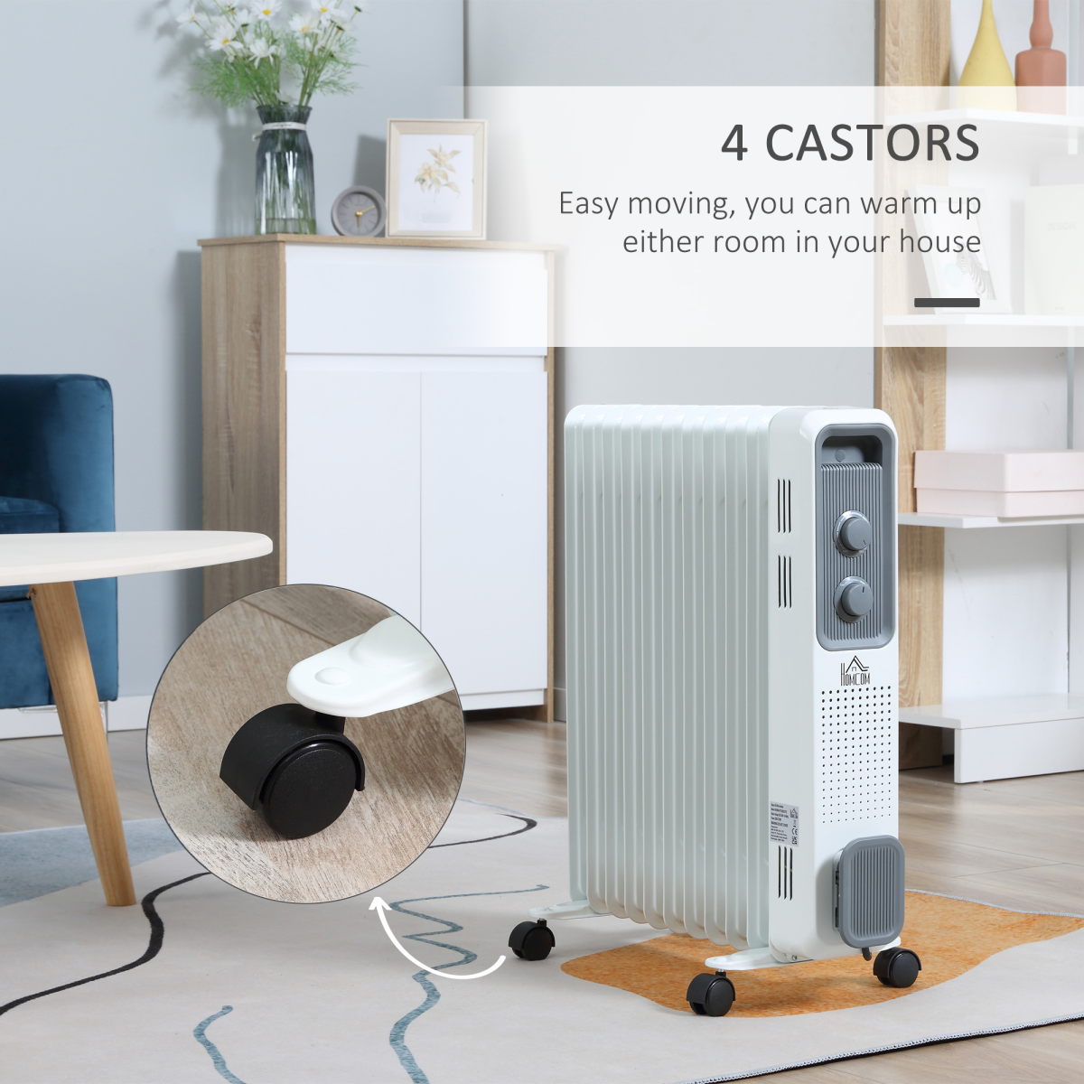 HOMCOM 2720W 11 Fin Oil Filled Radiator with 3 Heat Settings & Safety Cut-Off – Silent Portable Heater