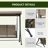 Outsunny 3 Person High Back Garden Swing Chair with Adjustable Canopy & Side Pouches – Outdoor Seat, Brown