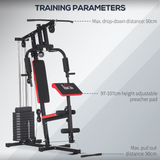 HOMCOM Multi Home Gym Machine with 66kg Weights, Lat Pull Down & Chest Press – Full Body Strength Trainer, Red