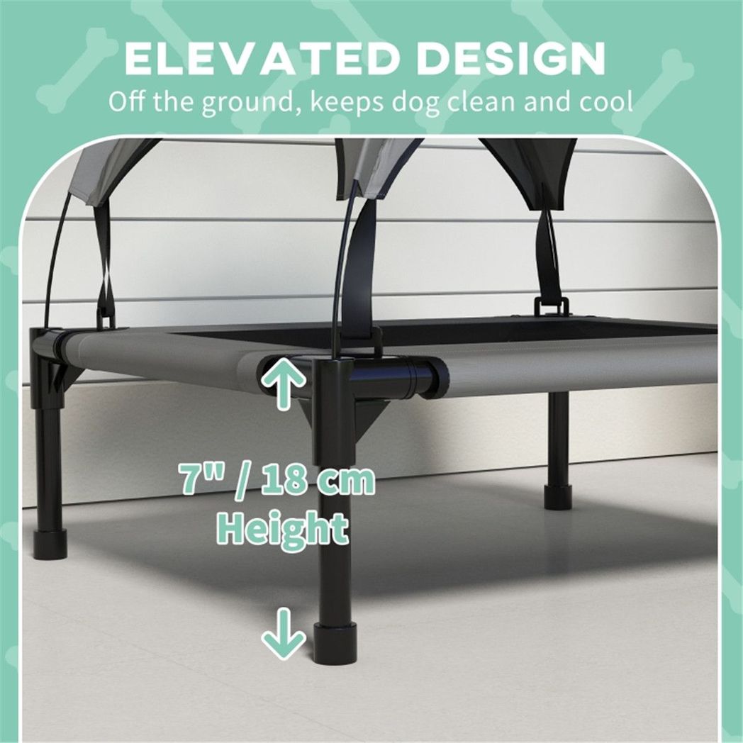 Raised Dog Bed with UV-Resistant Canopy, Breathable Mesh & Steel Frame – Elevated Pet Cot, Light Grey