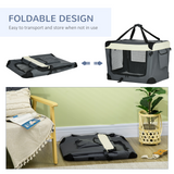 Pawhut 70cm Foldable Pet Carrier with Cushion, 3 Doors & Mesh Windows – For Mini Dogs and Cats, Grey