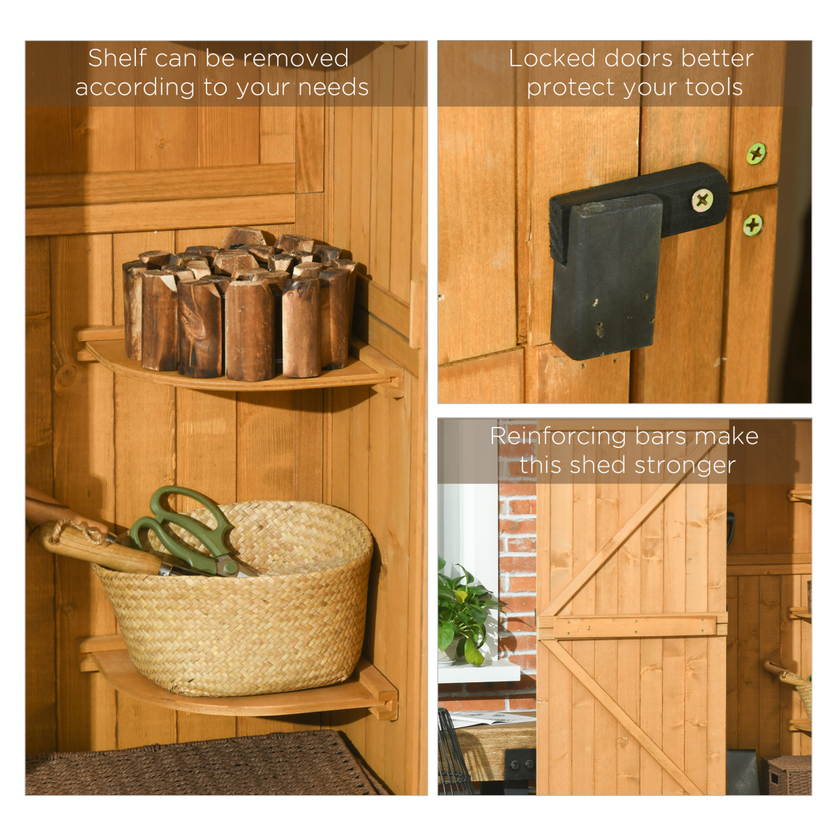 Wooden Garden Utility Storage Shed with 3 Shelves, 77 x 54 x 179cm – Water-Resistant Tool Store, Brown