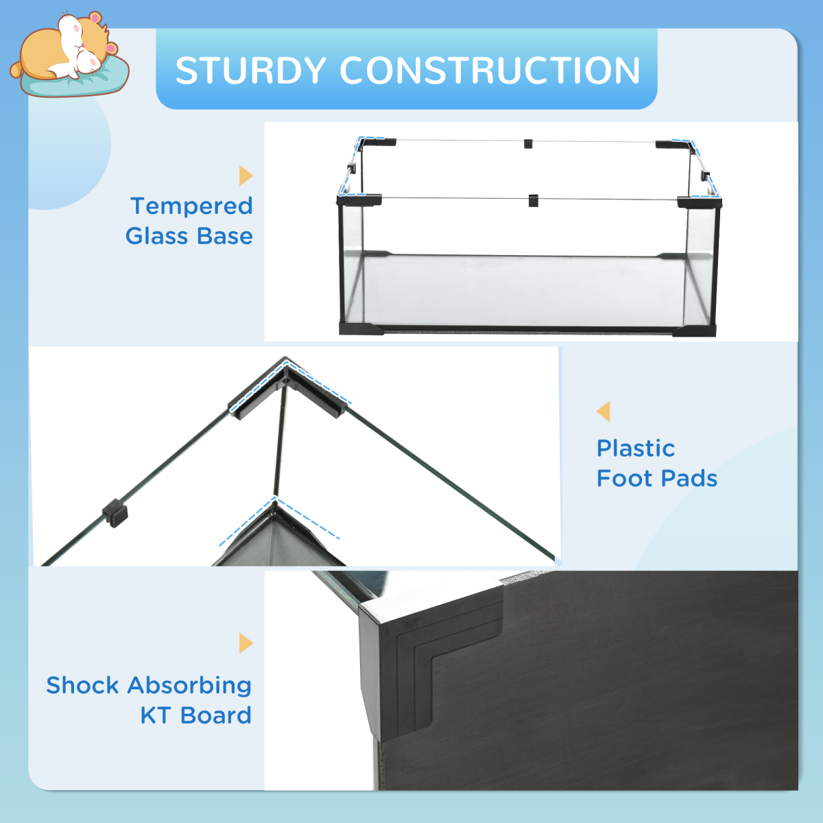 PawHut 3-Tier Hamster Cage with Deep Glass Base, Running Wheel, Food Bowl and Hut – 60 x 40 x 57cm