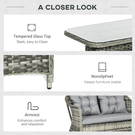 Outsunny Rattan Conversation Set rattan weave close-up