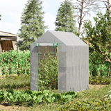Walk-in Greenhouse with 4 Wire Shelves & Zipped Roll-up Door – Steel Frame Grow House, White Cover & Green Frame