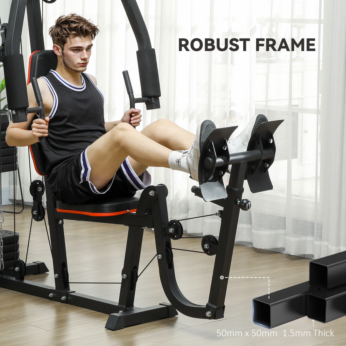 SPORTNOW Compact Multi Gym with 45kg Weight Stack, High Pulley, Chest Station & Leg Press – Home Gym Machine, Black