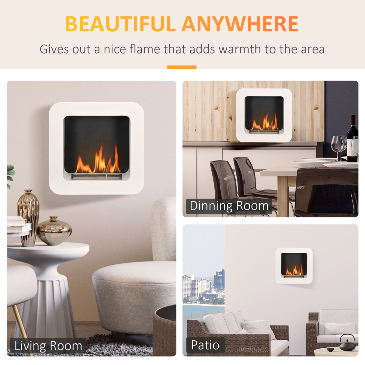 HOMCOM Wall Mounted Bioethanol Fireplace with 1L Tank – 2.5 Hour Burn Time, No Chimney Needed