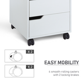 HOMCOM MDF Mobile File Cabinet with 3 Sliding Drawers and Locking Wheels – Home Office Storage, White