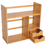 HOMCOM Bamboo Desk Organiser with 2 Drawers and 2 Cube Storage, 180 Degree Rotatable – Desktop Bookshelf