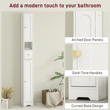 HOMCOM 20cm Slim Bathroom Storage Cabinet with Arched Doors, Drawer & Adjustable Shelves, White