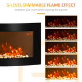 HOMCOM Wall Mounted Curved LED Electric Fireplace Heater with 7 Flame Colours & Side Lights