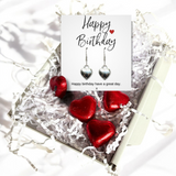 Aye Do Gifts Happy Birthday Mini Gift Hamper with Silver Heart Earrings and Milk Chocolate Hearts