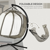 Outsunny Double Hanging Egg Chair with Cushion and Stand – 2-Seater Garden Swing Hammock, Brown