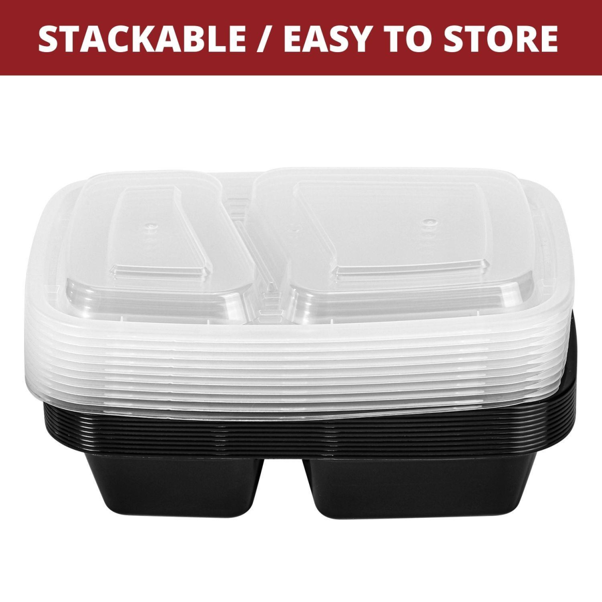 Vinsani 30 Pack Meal Prep Containers, 2 Compartments, 30oz with Airtight Lids – Microwave & Freezer Safe