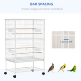 Pawhut Large Bird Cage with Rolling Stand, 4 Perches & Tray – For Budgies, Finches and Canaries, White