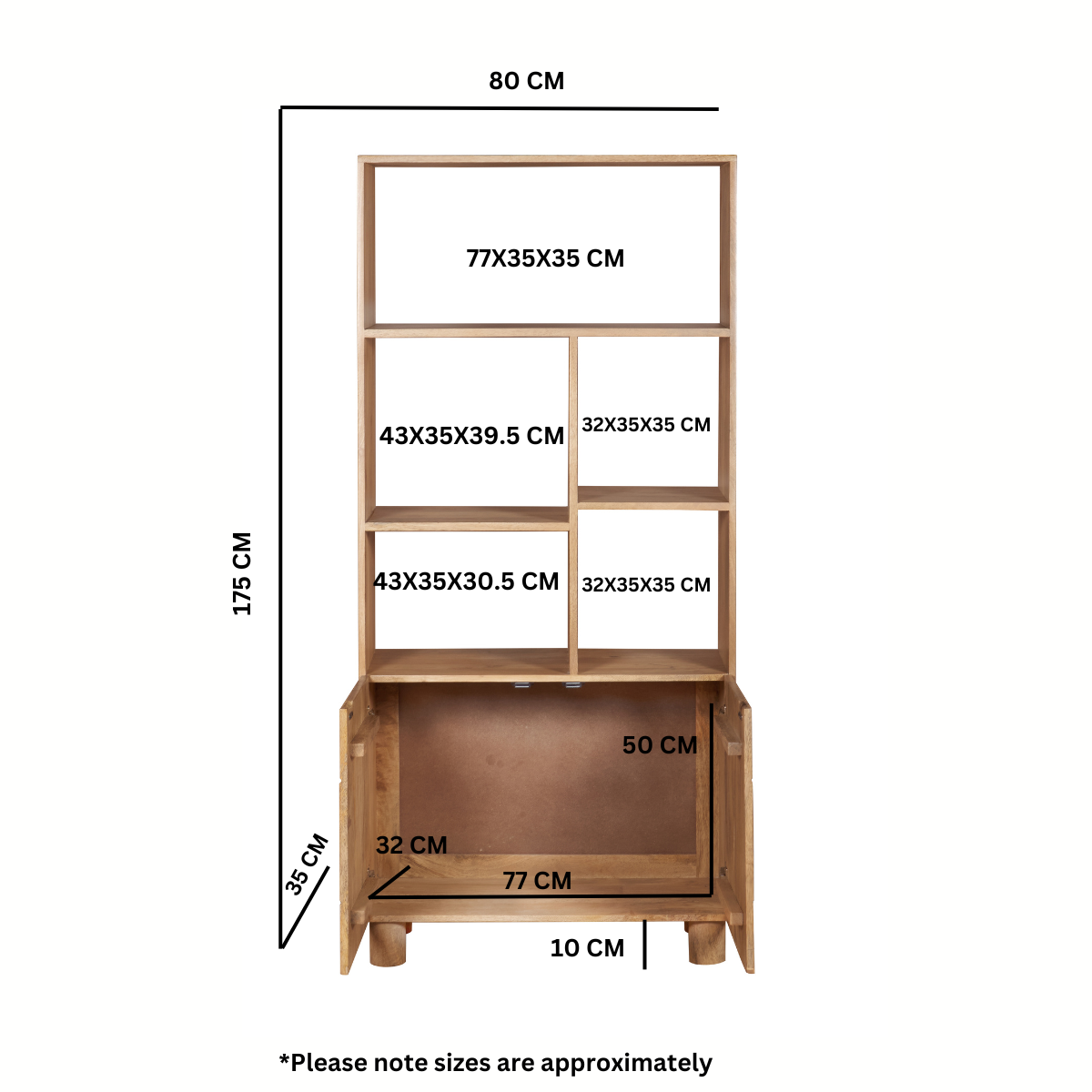 Austin Solid Wood Bookcase with Multiple Shelves – Natural Grain Storage & Display Unit for Any Room