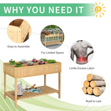 Outsunny Raised Wooden Planter with 8 Compartments & Storage Shelf – Fir Wood Garden Herb Bed, Oak Tone