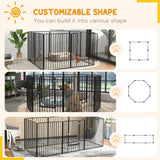 Steel Dog Crate Playpen with 8 Reshapeable Panels and 9 Ground Stakes – Indoor and Outdoor Pet Pen, Black