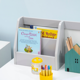 Kids Desk & Chair Set with Whiteboard, Bookshelf & Storage Cabinet – Study Furniture, White & Grey
