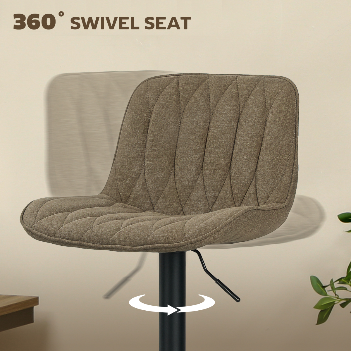 Set of 2 Adjustable Bar Stools with High Backs, Linen-Look Upholstery & 360° Swivel – Gas Lift Kitchen Stools