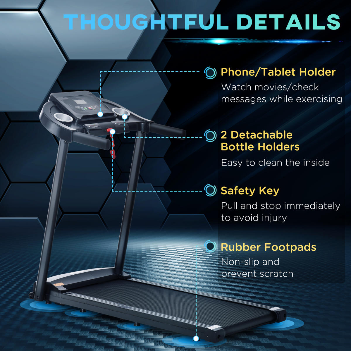 HOMCOM 1.5HP Motorised Folding Treadmill with LED Display, 12 Preset Modes & Phone Holder – Home Running Machine