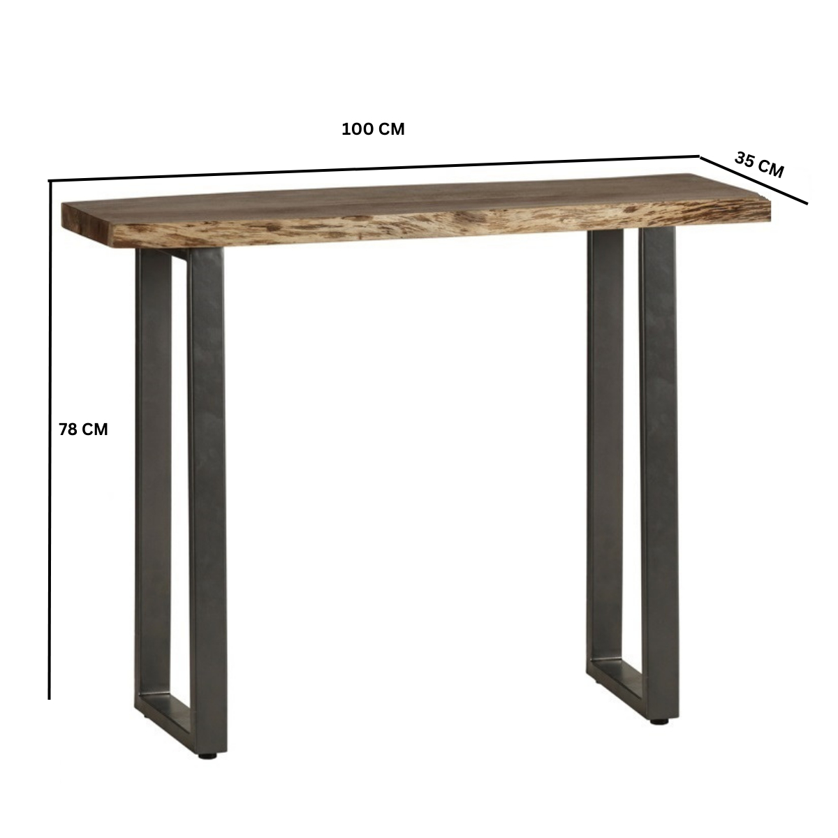 Baltic Live Edge Solid Wood Console Table with Metal Sled Legs – Hallway & Living Room Furniture
