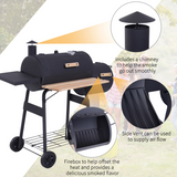 Outsunny Charcoal BBQ Grill with Offset Smoker, Lid Thermometer, Shelves & Wheels – Portable Steel Garden Barbecue