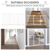 Pawhut Adjustable Metal Pet Safety Gate with 3 Extensions & Auto-Close Door – Double Lock, White