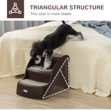 Portable Dog Steps with Non-Slip Feet and Carpeted 3-Step Design – Foldable Pet Stairs for Beds, Brown