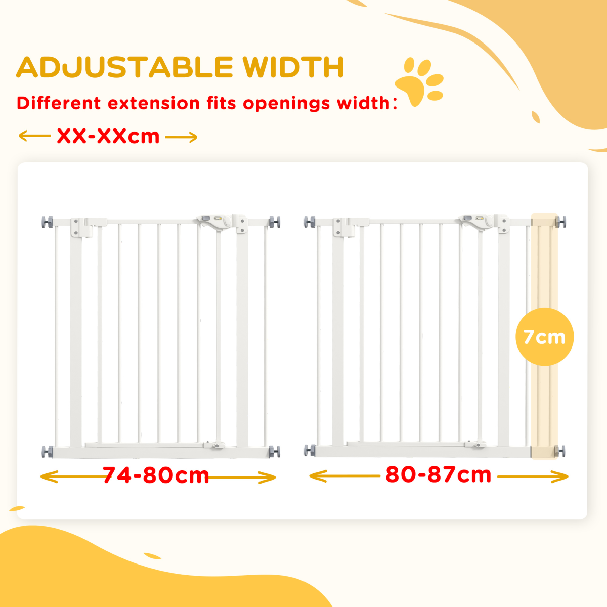 PawHut Adjustable Safety Gate with 1 Extension and 4 Screws – Pet Gate for Doors and Stairs, White
