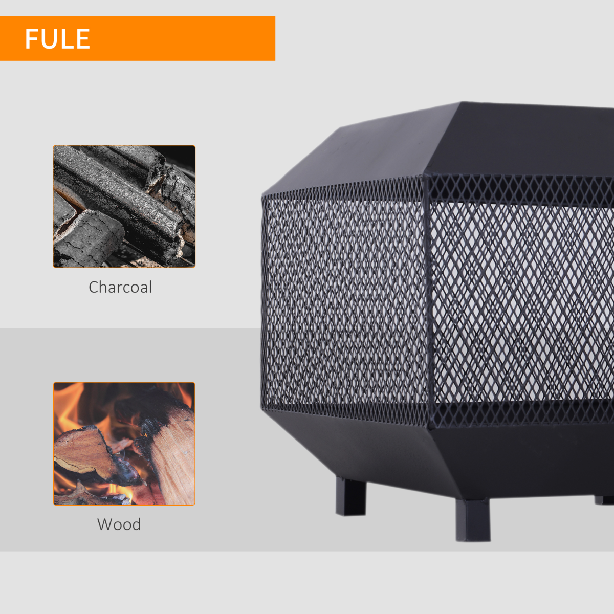 Outsunny Square Steel Fire Pit with Poker – Wood & Charcoal Burning Garden Patio Heater, Black