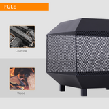 Outsunny Square Steel Fire Pit with Poker – Wood & Charcoal Burning Garden Patio Heater, Black