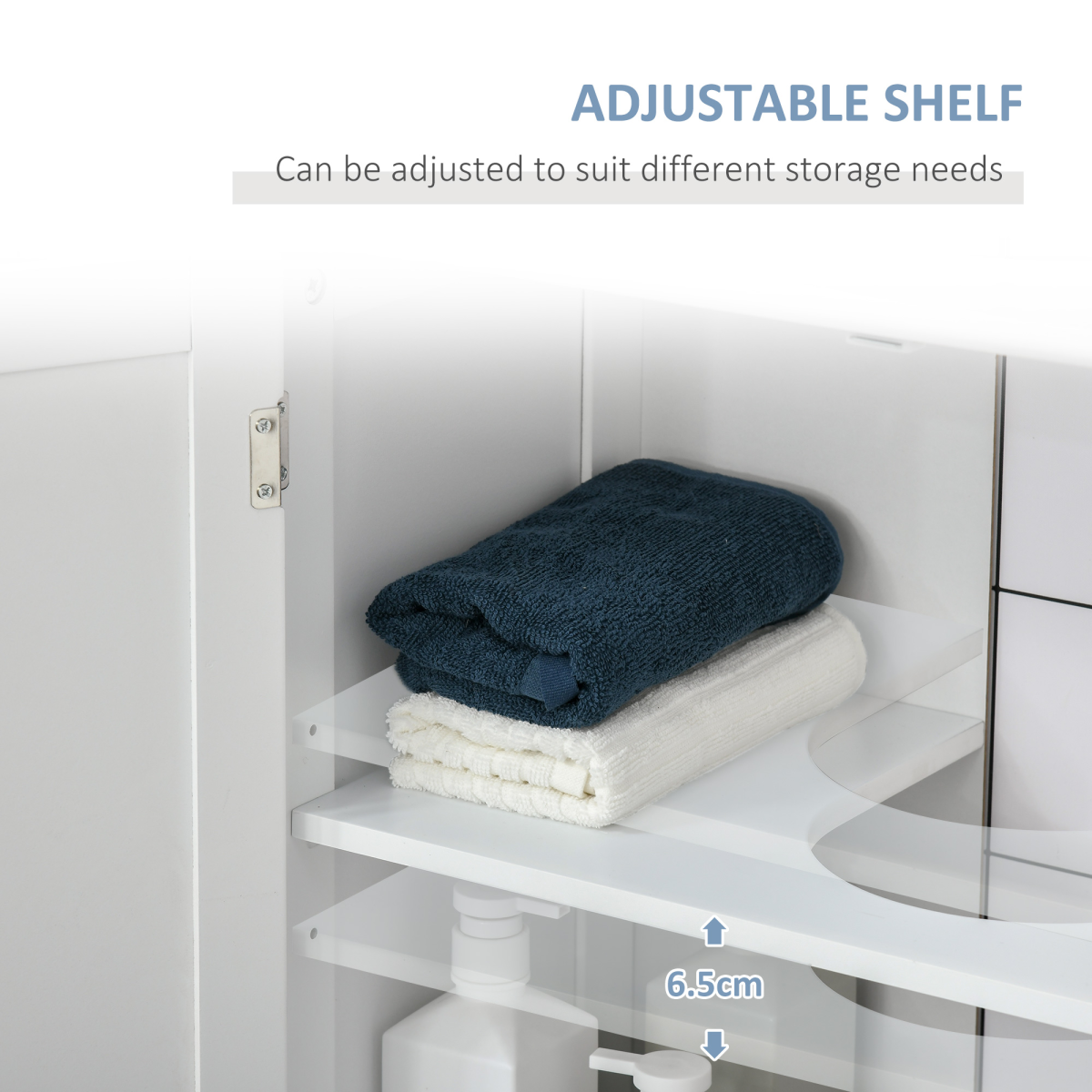 kleankin Under-Sink Storage Cabinet with Adjustable Shelf and Pipe Cut-Out – Bathroom Organiser, White