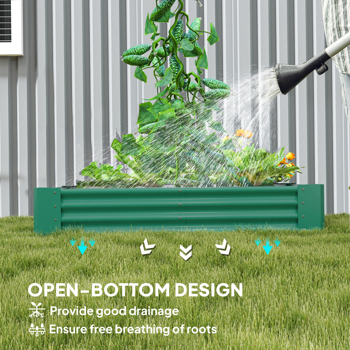 Outsunny Galvanised Steel Raised Garden Bed, 180 x 90 x 30cm – Open-Bottom Planter for Vegetables, Green