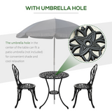 Outsunny 3-Piece Aluminium Bistro Set with 2 Chairs, Round Table & Umbrella Hole – Tulip Design Garden Furniture, Black